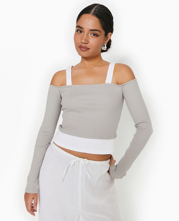Top court effet 2 en 1 gris - Pimkie