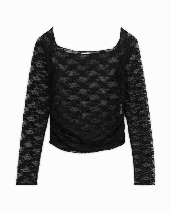 Top en dentelle encolure Bardot noir - Pimkie