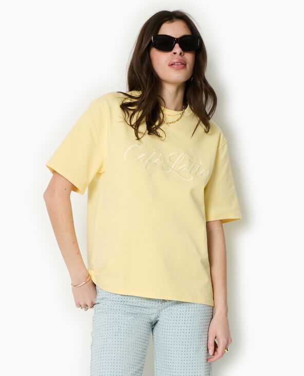 T-shirt épais avec broderie Jaune pâle - Pimkie