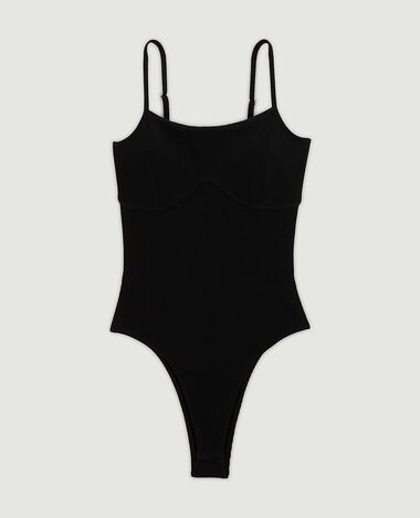 Body façon corset en maille côtelée noir - Pimkie