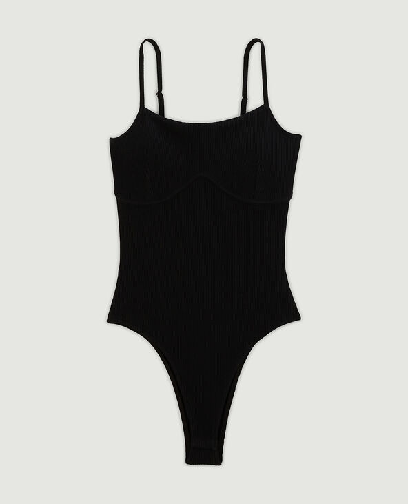 Body façon corset en maille côtelée noir - Pimkie