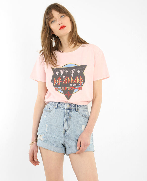 T-shirt licence Def Leppard rose clair - Pimkie