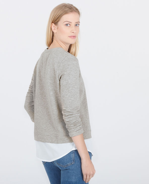 Sweat 2 en 1 à perles gris chiné - Pimkie