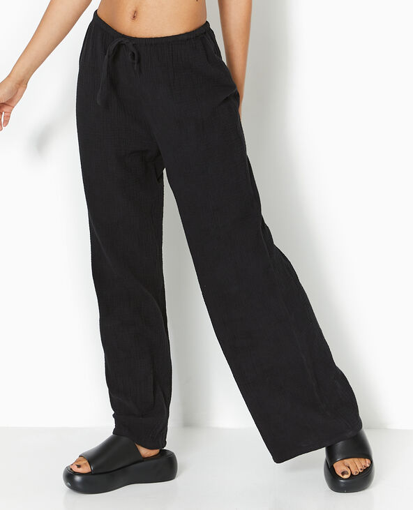 Pantalon large en gaze de coton noir - Pimkie