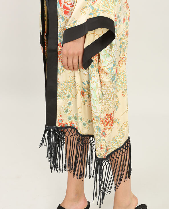 Long kimono à franges jaune - Pimkie