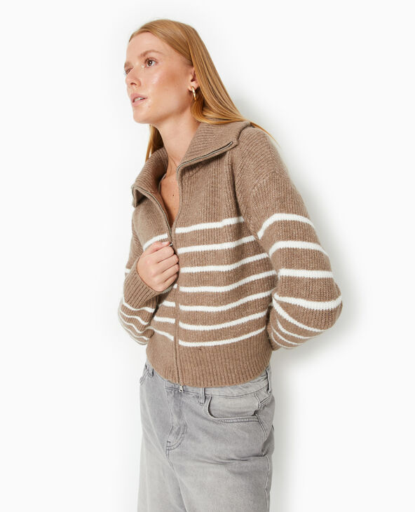 Gilet col camionneur motif rayures taupe - Pimkie
