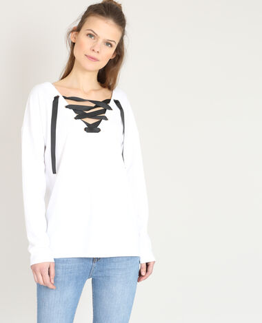 T-shirt à lacets blanc - Pimkie