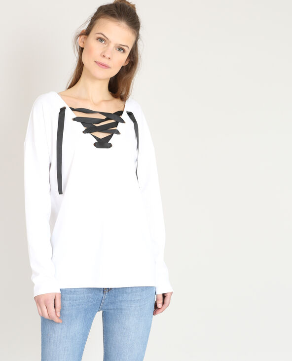 T-shirt à lacets blanc - Pimkie