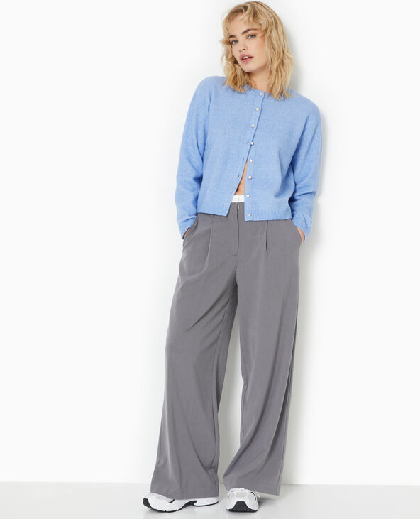 Gilet col rond avec boutons effet nacre bleu clair - Pimkie