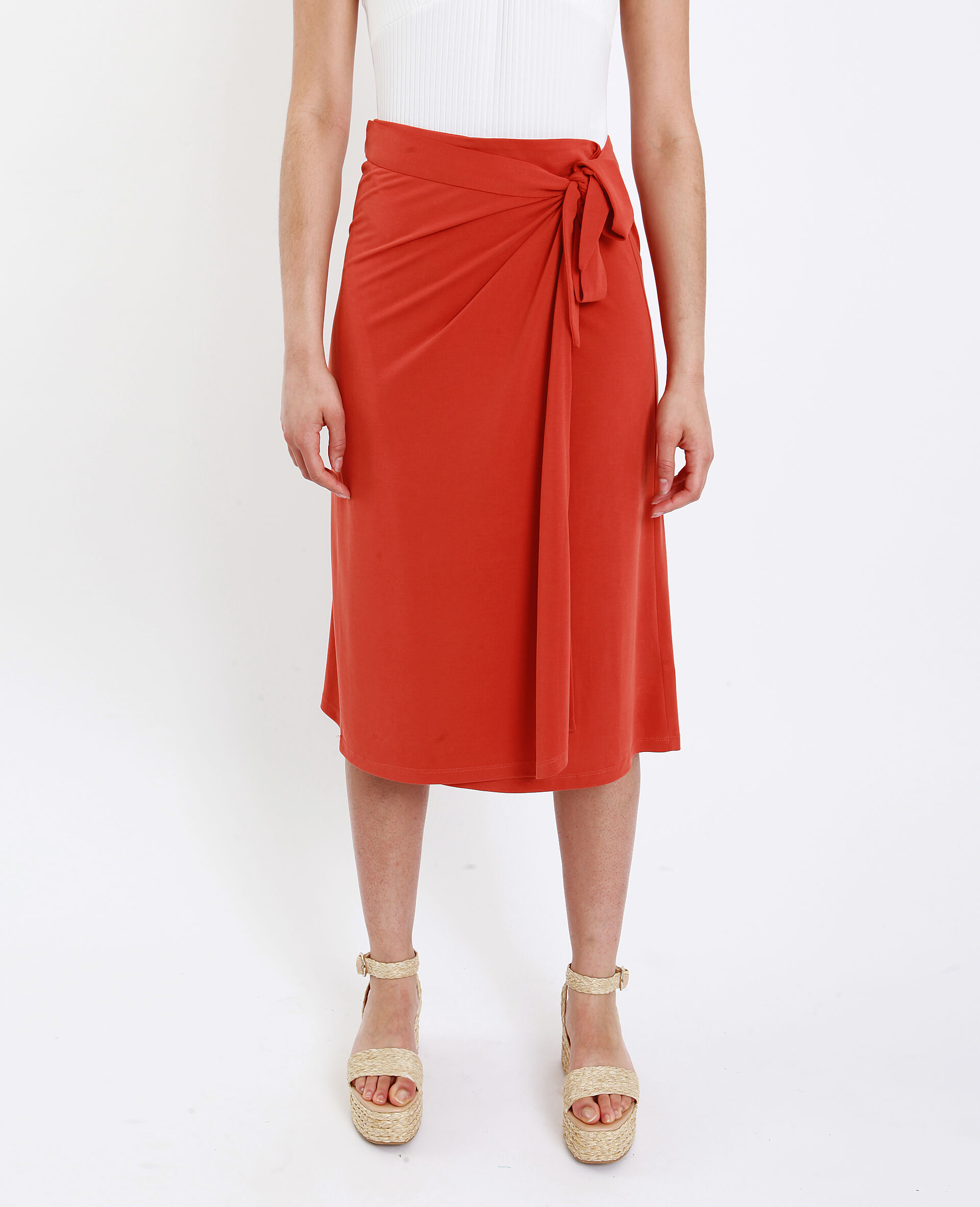 Jupe midi fluide orange - 690583113A01 | Pimkie