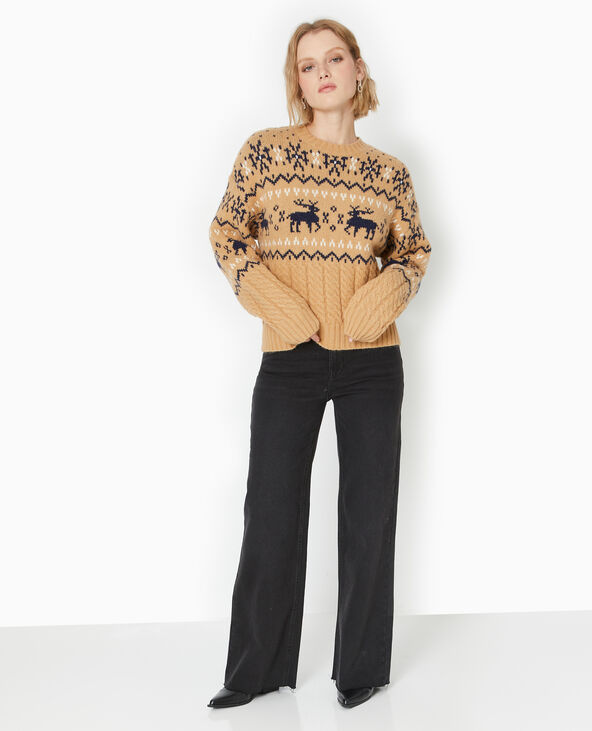Pull de Noël jacquard avec torsades beige - Pimkie