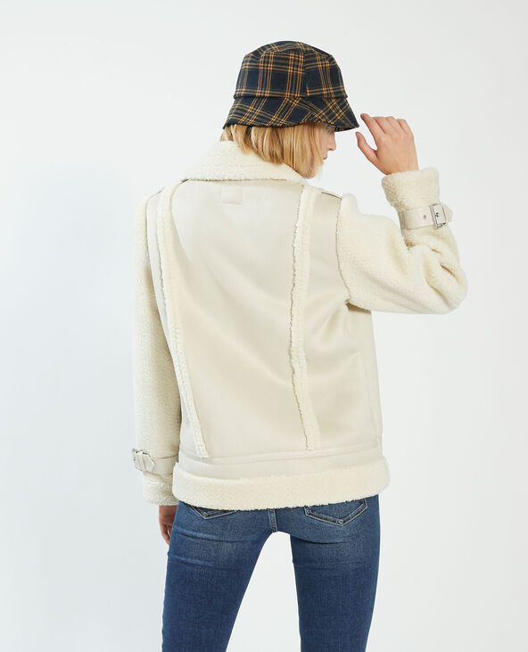 Manteau court en simili cuir et fausse fourrure blanc - Pimkie