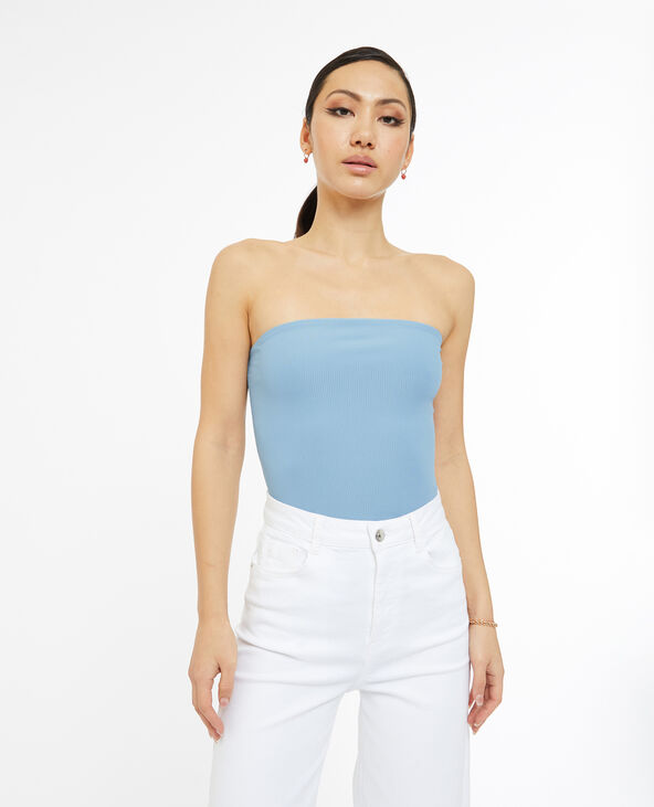Top bustier en maille côtelée bleu - Pimkie