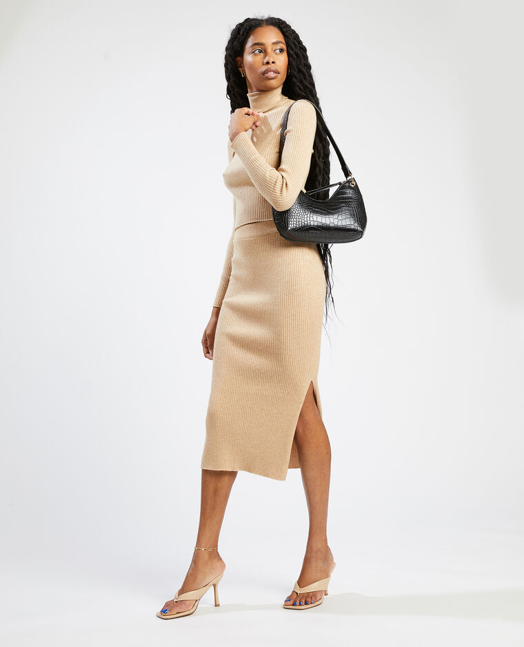 Pull court col roulé beige - Pimkie