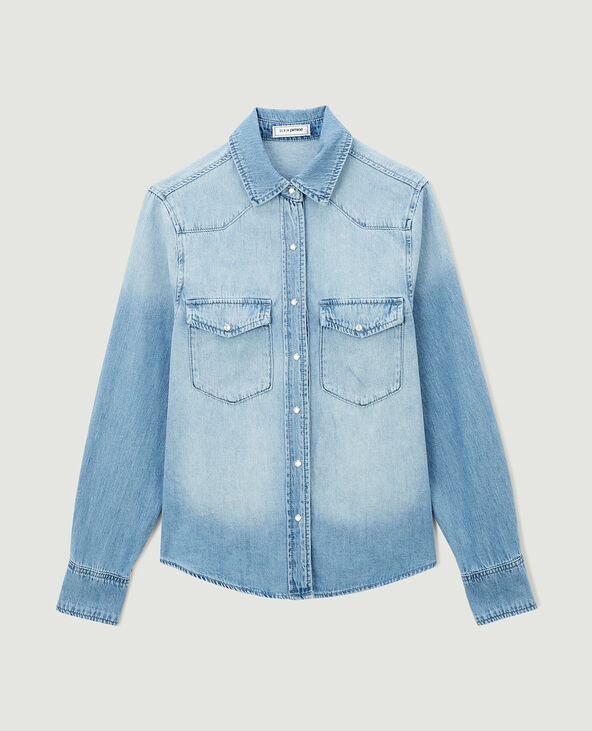 Chemise en jean avec boutons effet nacre bleu - Pimkie