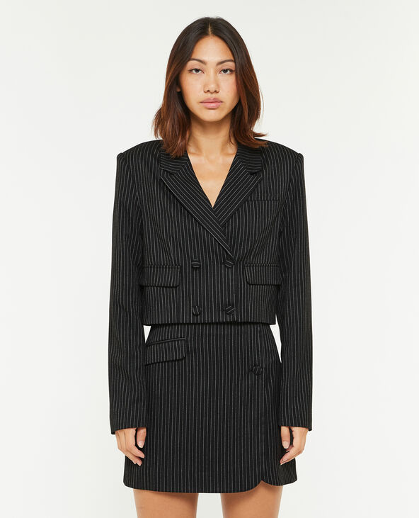 Veste blazer courte rayures banquier noir - Pimkie