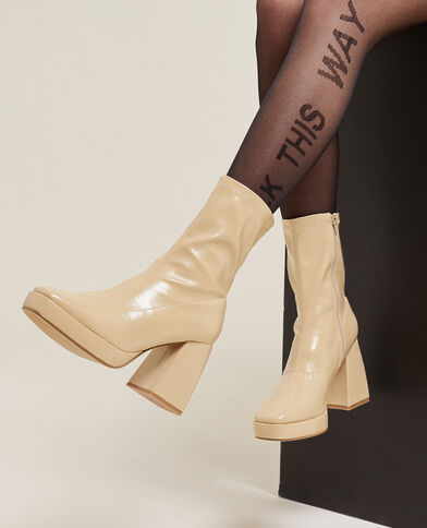 Boots plateforme bouts carrés beige - Pimkie