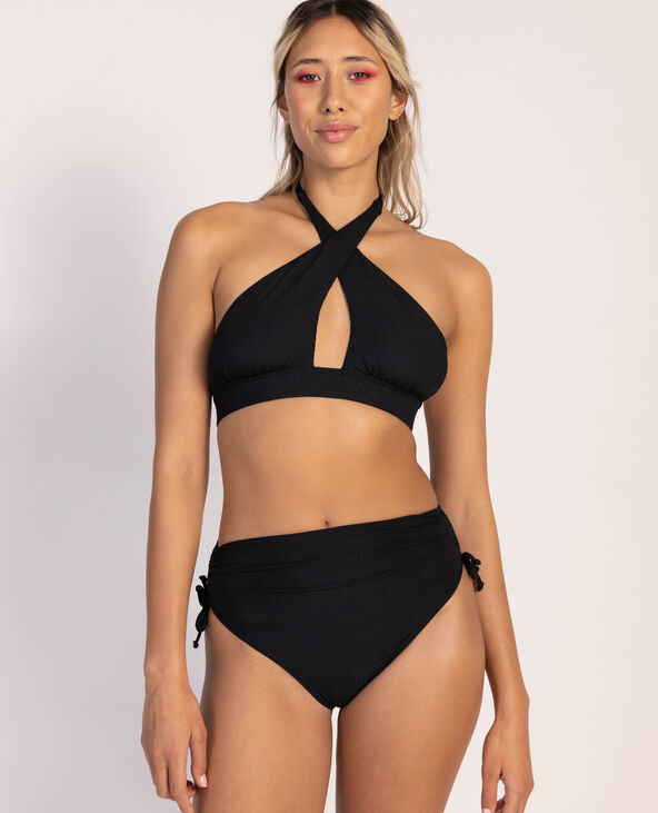 Bas de maillot culotte haute avec fronces et nouettes noir - Pimkie