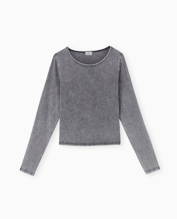 T-shirt manches longues effet délavé gris - Pimkie