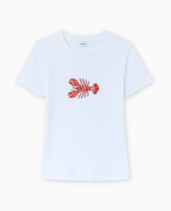 T-shirt ajusté en maille côtelée avec homard blanc - Pimkie