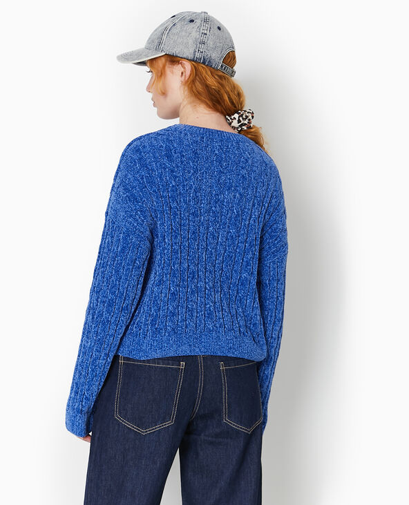 Pull col rond en maille chenille torsadée bleu électrique - Pimkie