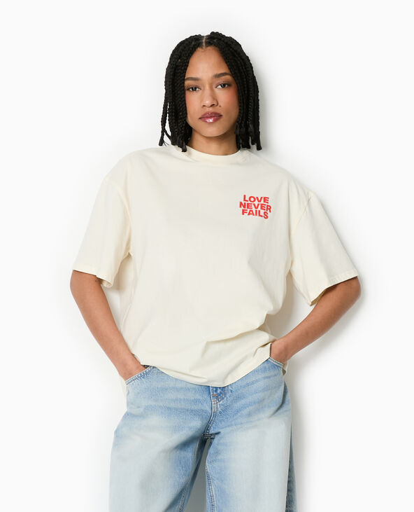 T-shirt oversize avec print poitrine et dos blanc - Pimkie