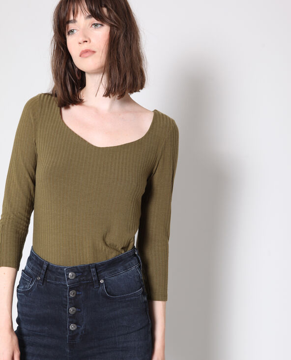 T-shirt à maille cotelée taupe - Pimkie