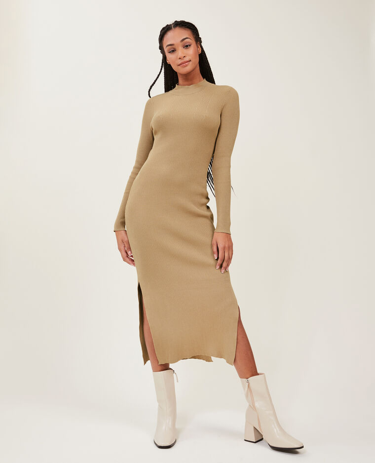 Robe longue en maille côtelée beige - Pimkie