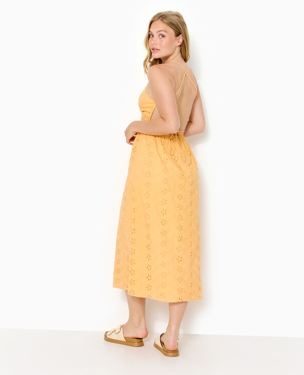 Robe longue en broderie anglaise bretelles croisées orange - Pimkie