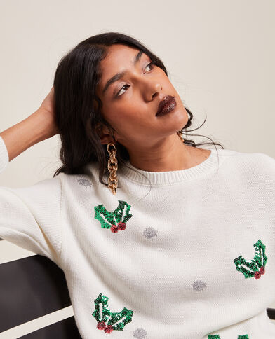 Pull de Noël sequins et lurex blanc - Pimkie