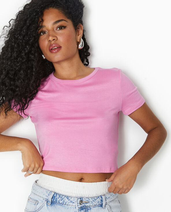 T-shirt court en maille fluide rose - Pimkie
