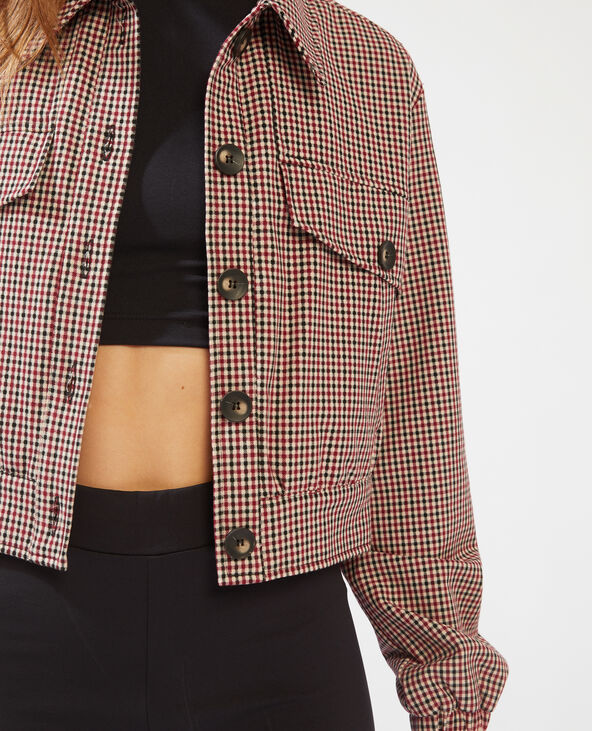 Veste cropped à carreaux camel - Pimkie