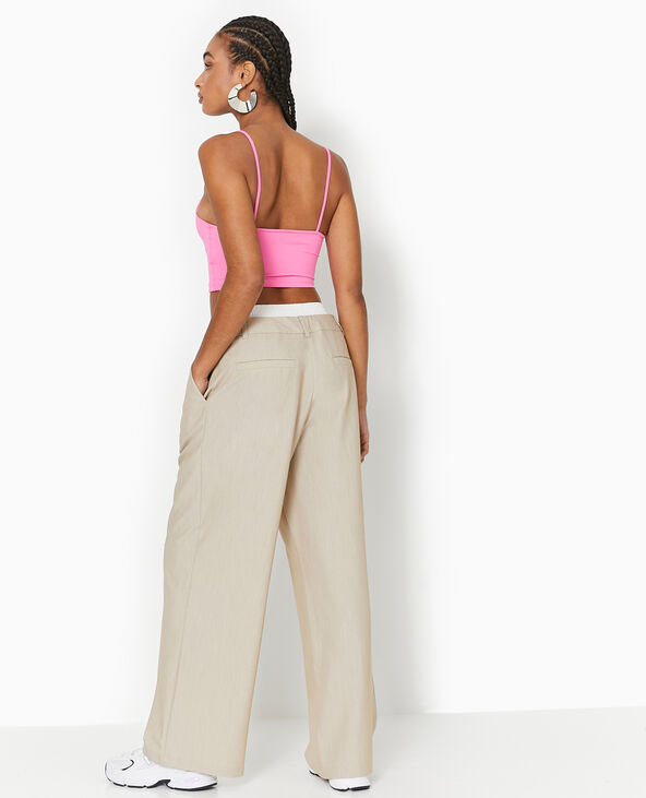 Pantalon large avec effet caleçon apparent beige - Pimkie