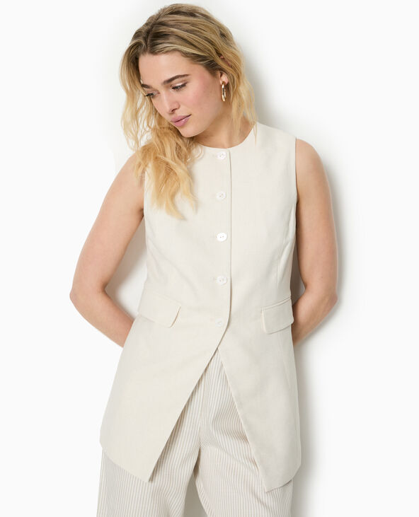 Veste longue sans manches avec lin blanc - Pimkie