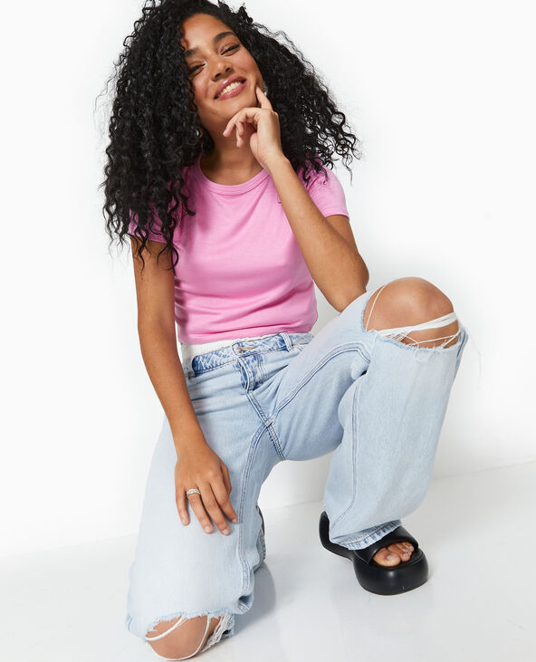 T-shirt court en maille fluide rose - Pimkie
