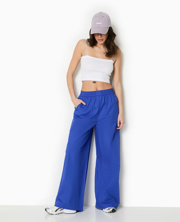 Pantalon large en popeline taille élastiquée bleu électrique - Pimkie