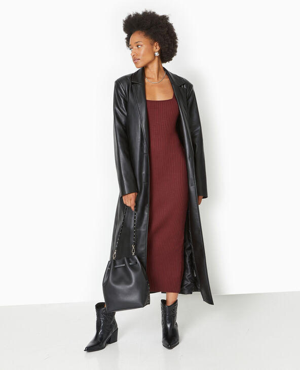 Robe longue en maille côtelée encolure carrée bordeaux - Pimkie