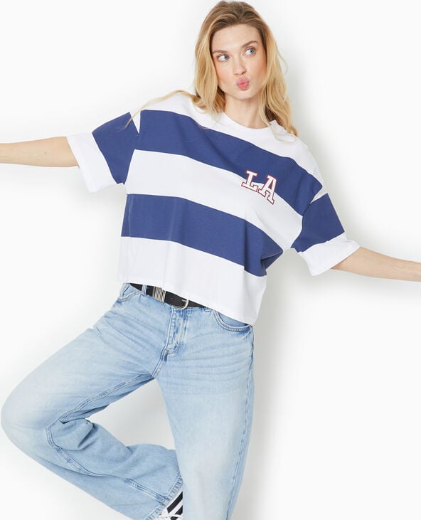T-shirt ample et court larges rayures bleu marine - Pimkie