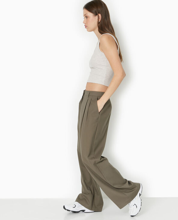 Pantalon large avec pinces vert kaki - Pimkie