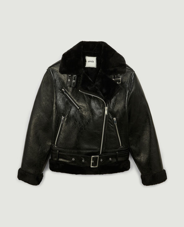 Blouson faux cuir avec doublure fourrure