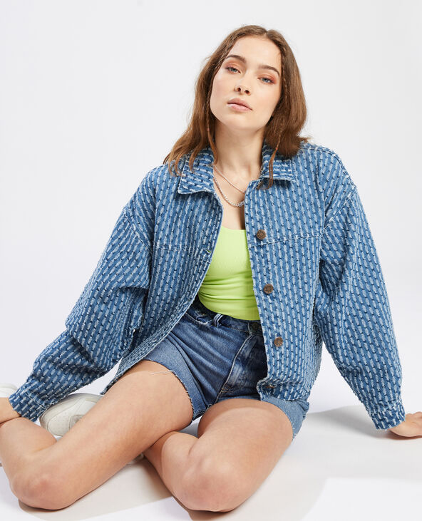 Veste en jean reliefée bleu - Pimkie