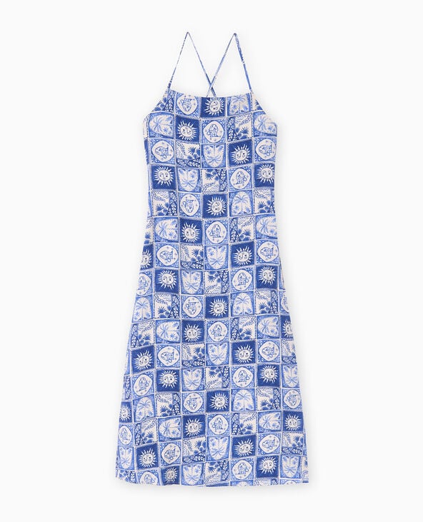 Robe longue à bretelles motif soleils et palmiers bleu - Pimkie