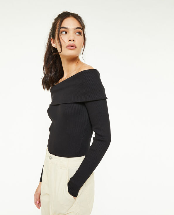 Top encolure Bardot en maille côtelée noir - Pimkie