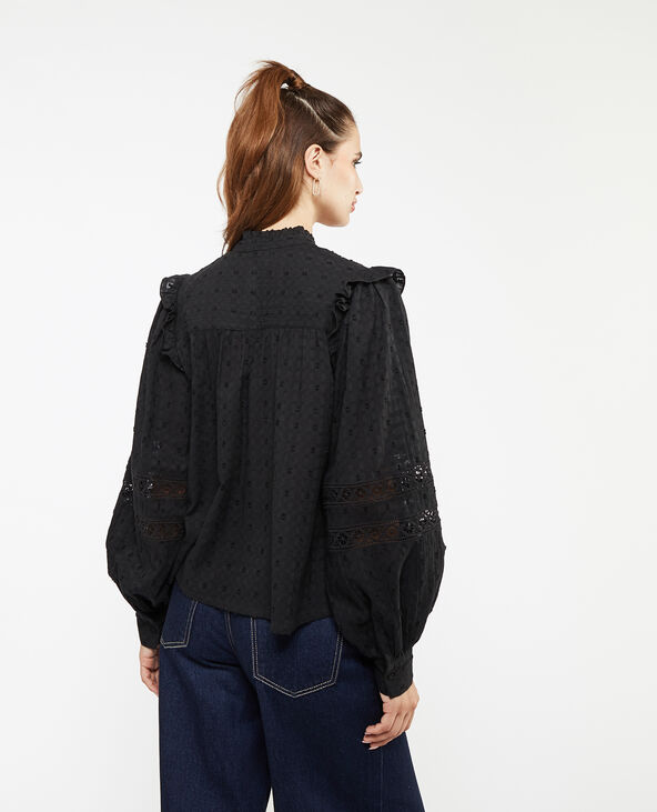 Blouse boutonnée avec dentelle et volants noir - Pimkie