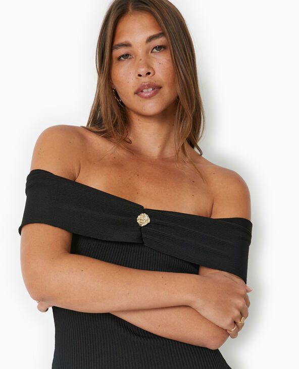 Robe courte patineuse en maille côtelée noir - Pimkie