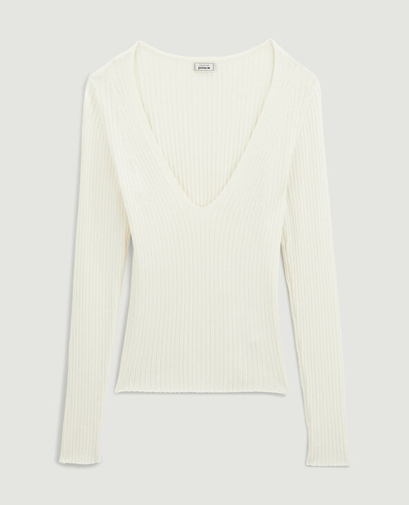 Pull col V maille côtelée blanc - Pimkie
