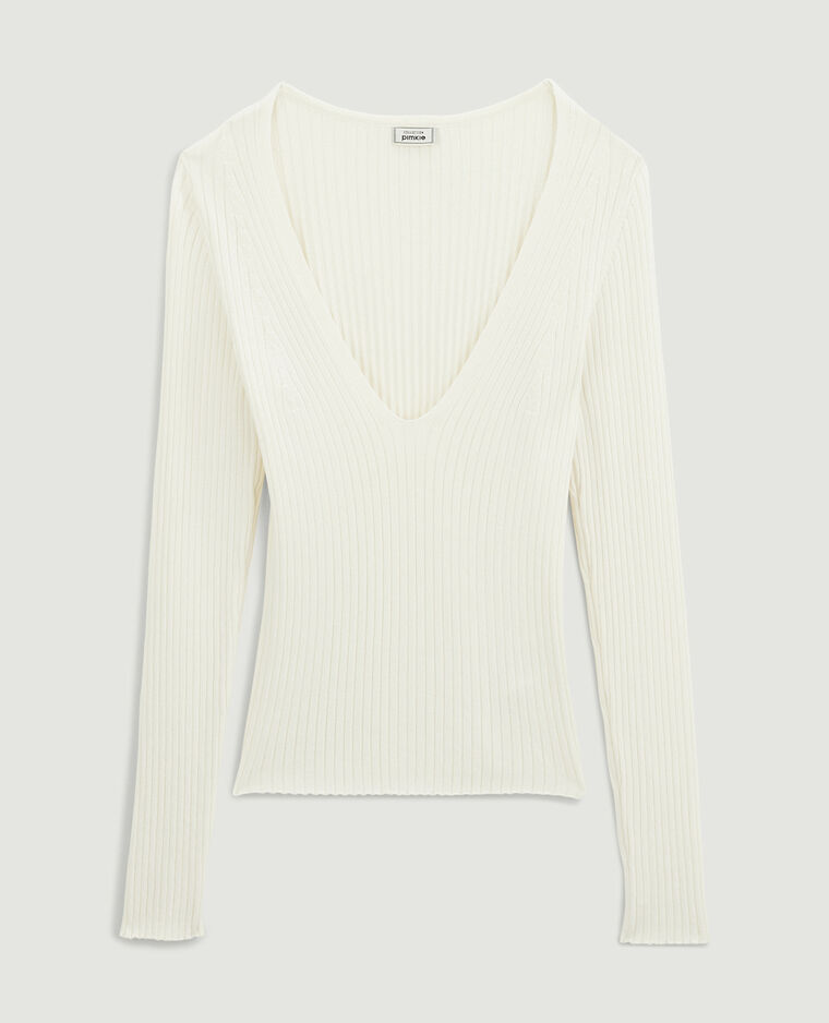Pull col V maille côtelée blanc - Pimkie