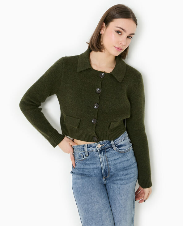 Gilet court avec col vert kaki - Pimkie