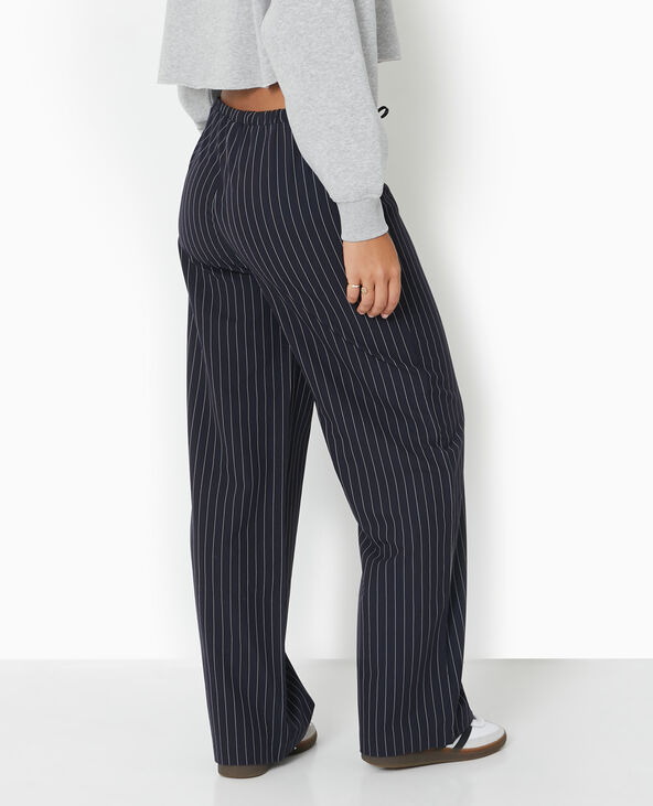 Pantalon droit taille élastiquée rayures banquier bleu marine - Pimkie