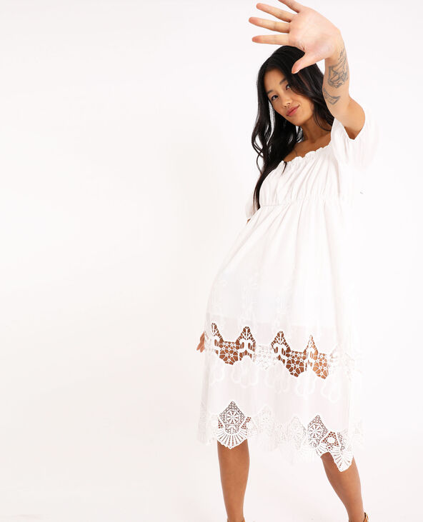 Robe longue à broderies écru - Pimkie